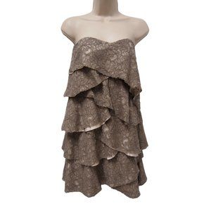 Haute Hippie Womens Dress XS Strapless Tiered Lace Mini Shift Beige Cocktail